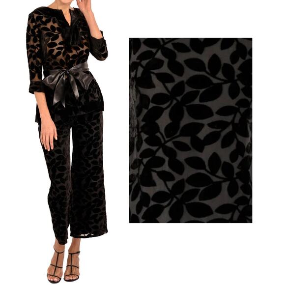 Gretchen Scott NWT Black Leaf Velvet Palazzo Pants Medium Gothic Fairy Luxe - Picture 2 of 8